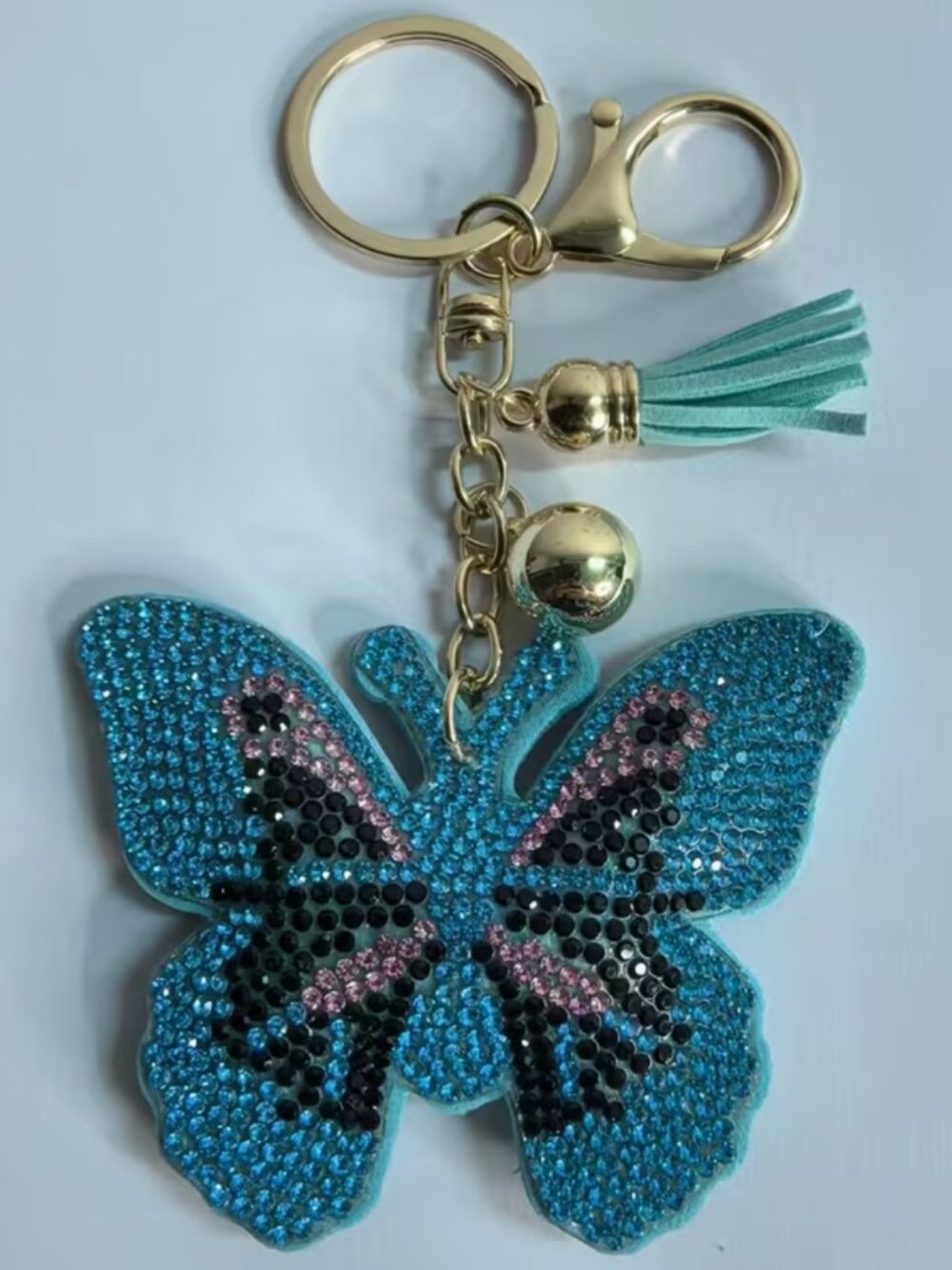 BOUTIQUE HIPPEE HARVEST RHINESTONE PUFFED BUTTERFLY KEYCHAIN